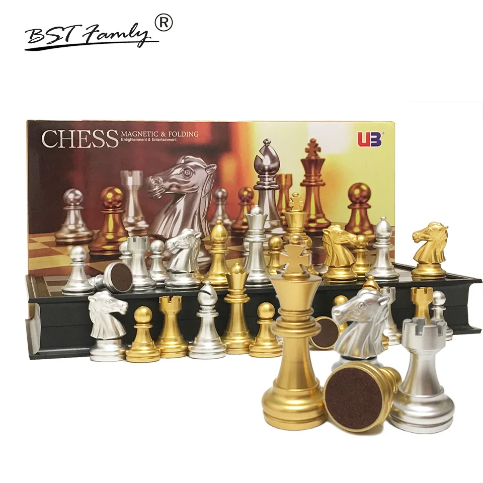

Plastic Chess set Magnetic Chess Pieces King Height 50mm 66mm Golden Chessman Travel Chess Game Play game Folding Chessboard I4