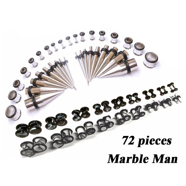 72piece Marble Man Ear Taper Plug Tunnel Earring Gauge Kit Black 72piece Marble Man Ear Taper Plug Tunnel Earring Gauge Kit Black Swirl Piercing Stretching Expander