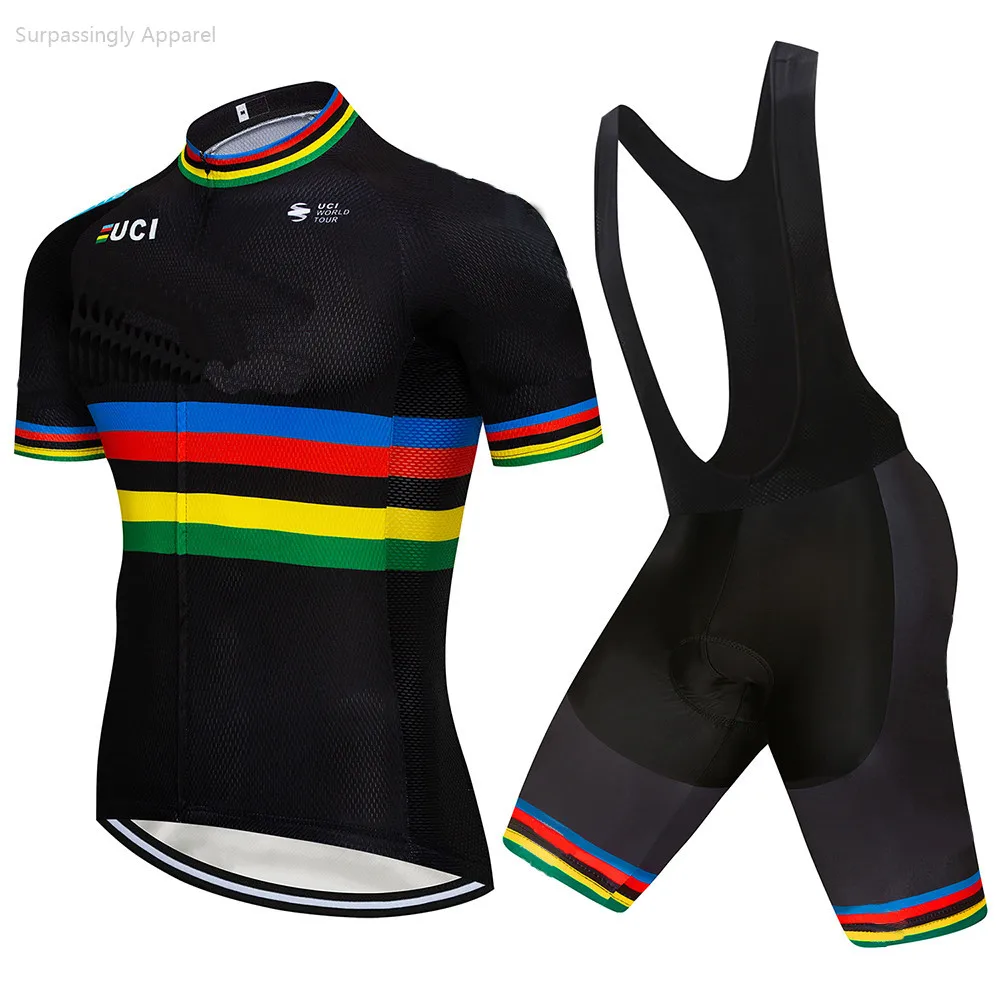 2019 Pro UCI TEAM Bike Clothing BLACK Custom Cycling Jersey Set Ciclismo Jersey Short Sleeve Set Cycling Clothing MTB Wear 9D