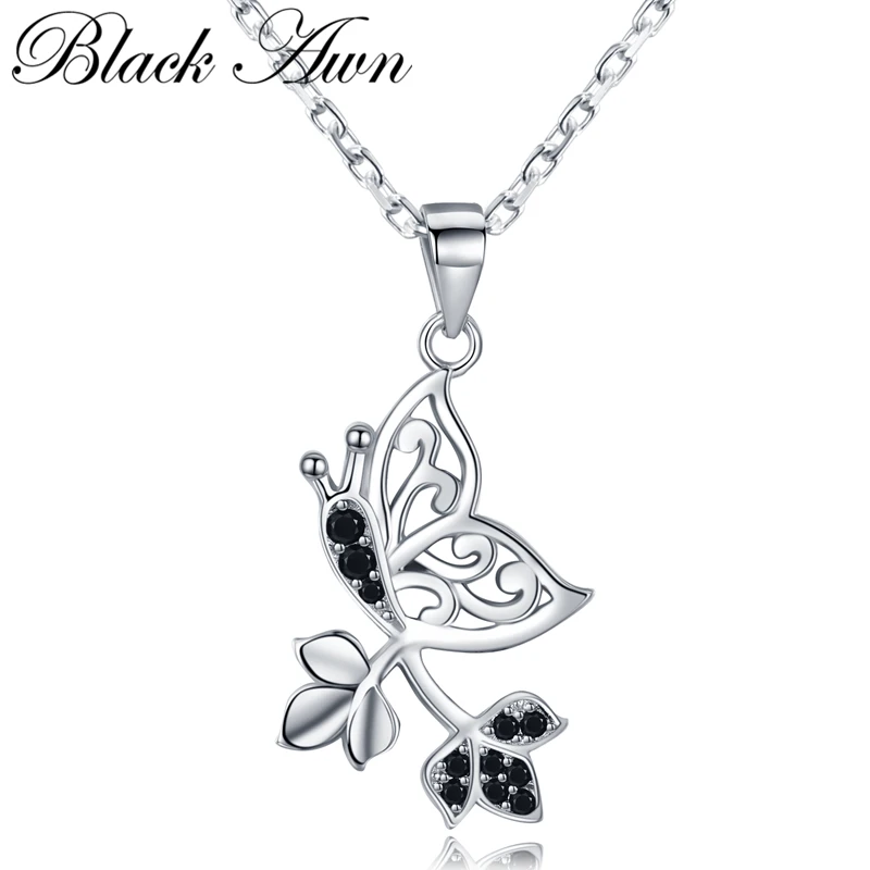

Black Awn Romantic New Arrive 925 Sterling Silver Fine Jewelry Trendy Butterfly Engagement necklaces & pendants for Women KK044