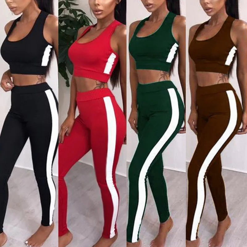 

CALOFE 2018 Women Yoga Sets Vest Pants Fitness Workout Clothing Gym Running Slim Leggings Tops Sport Wear Solid Sport Suits