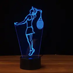 3D играть Теннис моделирование девушка ночник 7 цветов меняется дети Спальня usb настольная лампа Декор атмосферу светодиодный светильник