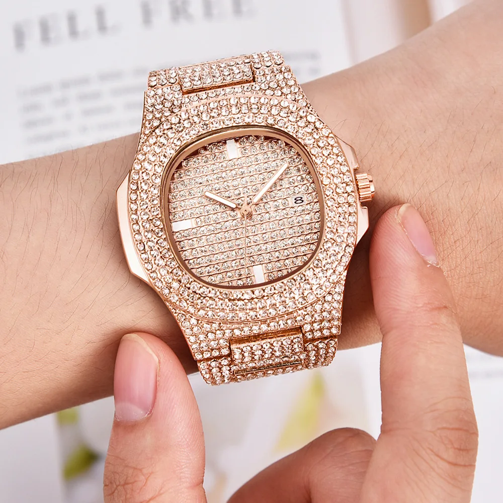 drop shipping gold diamond watch men hot fashion mens quartz watches (2)