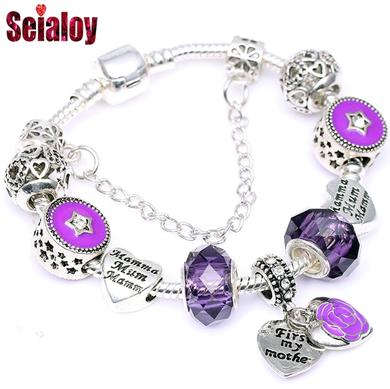 

SEIALOY 4 Color Heart Shape Peony Pendant Bracelets For Women Fit Couple Original Pandora Bracelet Bangle Charm Jewelry Gift