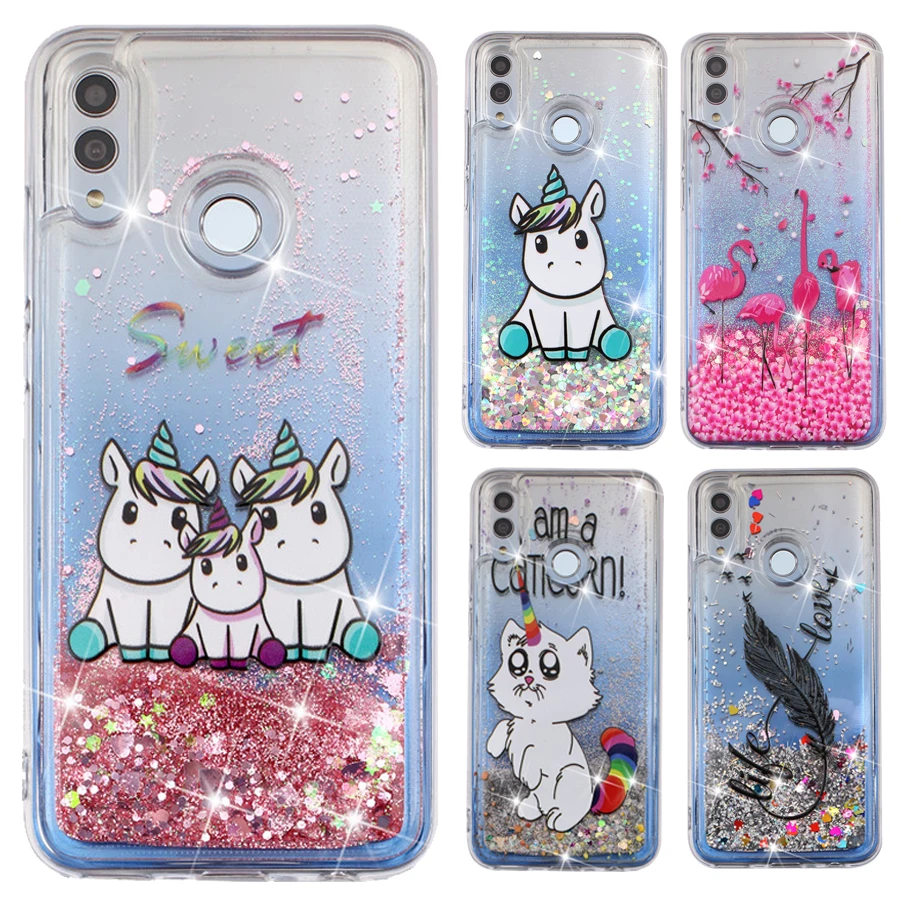 

Huawei P Smart 2019 Unicorn Case on for Coque Huawei Honor 10 Lite PSmart 2019 Cover Soft Flamingo Glitter Liquid Phone Cases