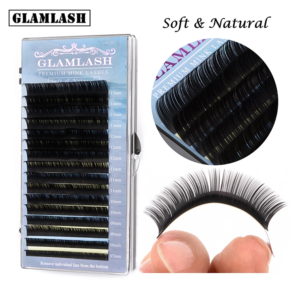 GLAMLASH Mix 7~ 15 мм 16 линий Соболь накладные натуральные матовый черный, для наращивания ресниц оптом ресницы для наращивания макияжа реснички