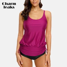 Charmleaks, Женский танкини, набор, купальник, Одноцветный, с боковой повязкой, купальник, сзади, крест, купальный костюм, с рюшами, бикини