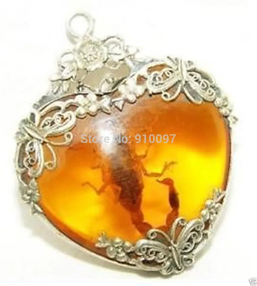 

>new Tibet silver amber scorpion necklace pendant