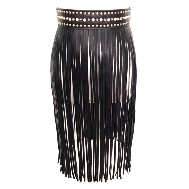 

Fashion Bohemia Women Rhinestone leather Belts vintage Faux Leather Black Fringe Metal rivets Belt long Tassels femme accessorie