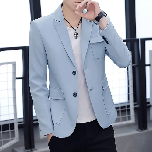 blue Мужской Блейзер костюм Мужской Блейзер Костюмы Бизнес Slim Fit куртки пальто мужской повседневный мужской костюм пиджак мужской смокинг платье M-3XL - Цвет: blue