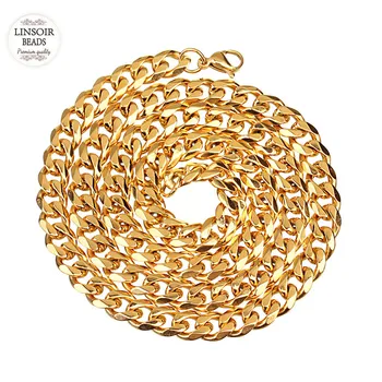 

2018 New Rhodium Tone Gold Color Stainless Steel Cuban Curb Link Chain Necklace Men Luxury Chunky Statement Necklace Chains