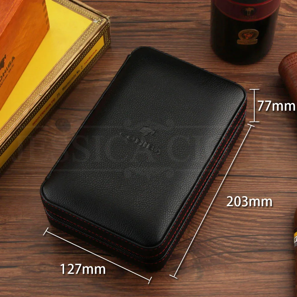  COHIBA Cedar Wood Cigar Humidor Travel Portable Leather Cigar Case Cigars Box With Lighter Cutter H