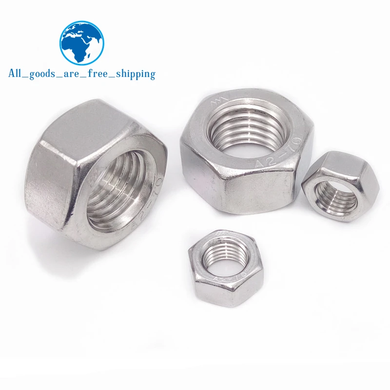 

TZT 10pcs/lot Metric thread DIN934 M2 M2.5 M3 M4 M5 M6 M8 304 Stainless Steel Hex Nuts