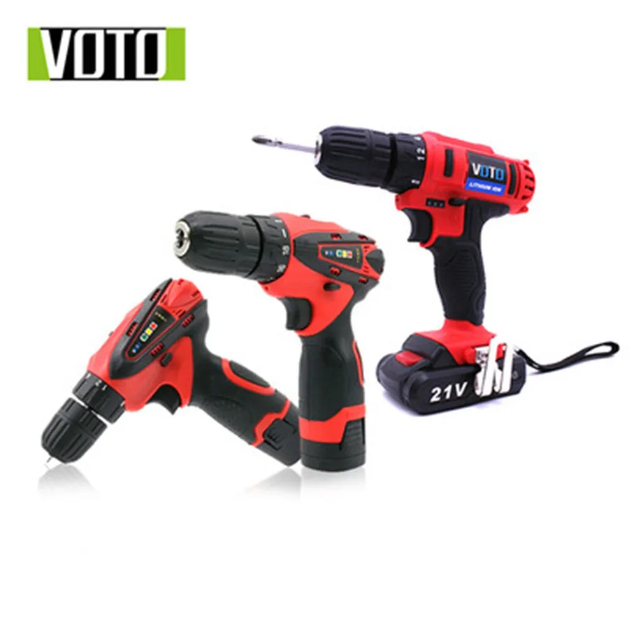 

VOTO 2*Battery Rechargeable Cordless Drill Electric Screwdriver Set Case Lithium Power Tools Screw Gun Driver 12V 16.8V 21V RED
