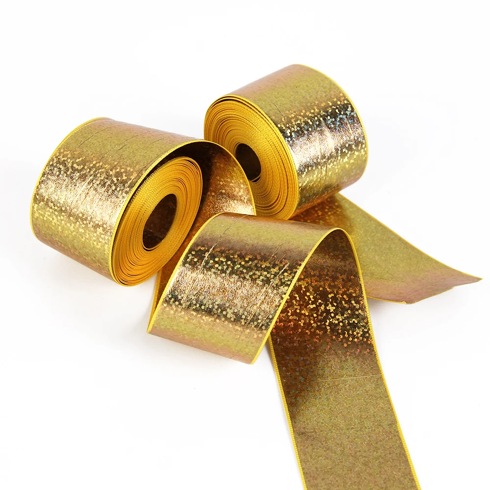 

David accessories 38mm Double Sided laser silver Satin ribbon gold silver Hologram 5 yards,DIY handmade materials,5Y57112