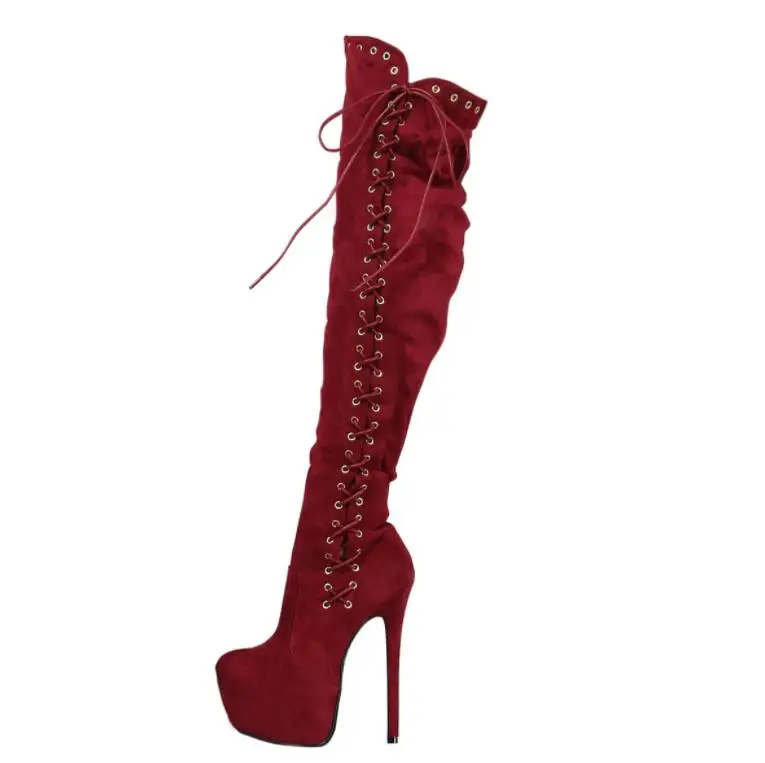 

Autumn and winter new European and American side tether with fine height and waterproof platform over the knee boots