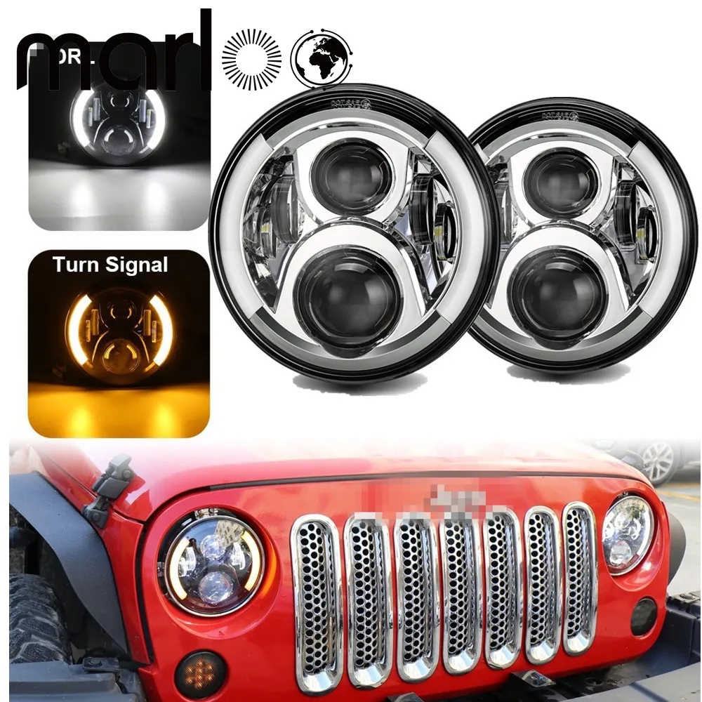 

Marloo DOT 7" Inch 120W 9000 Lumens Hi/Lo Beam LED Headlights With Side Halo Ring DRL Turn Signal For Jeep Wrangler JK TJ LJ