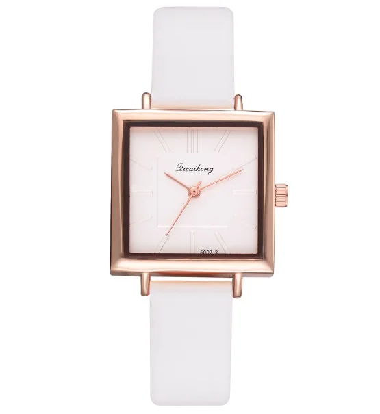 Квадратные женские часы из розового золота, Простые Женские кварцевые наручные часы из искусственной кожи, модные женские наручные часы, подарок XFCS - Цвет: Коричневый