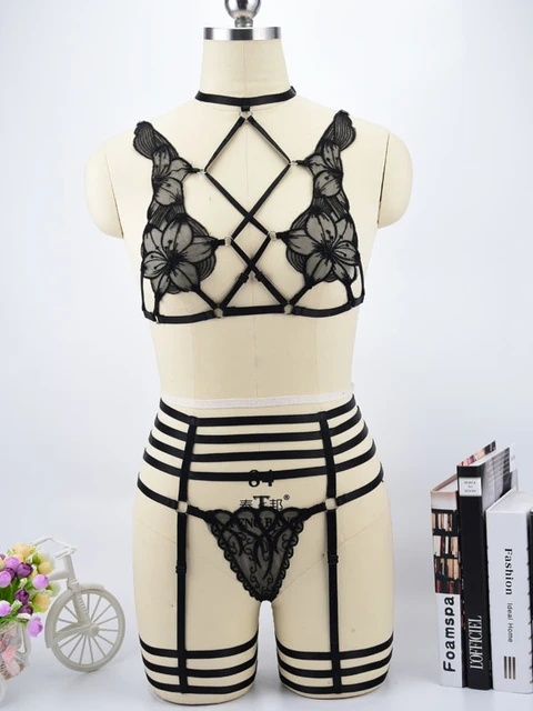 Sexy 90's Girl Gothic Lace Elastic Body Harness Bra Bandage body cage  harujuku fetish Cosplay Lace Body harness punk harness - AliExpress