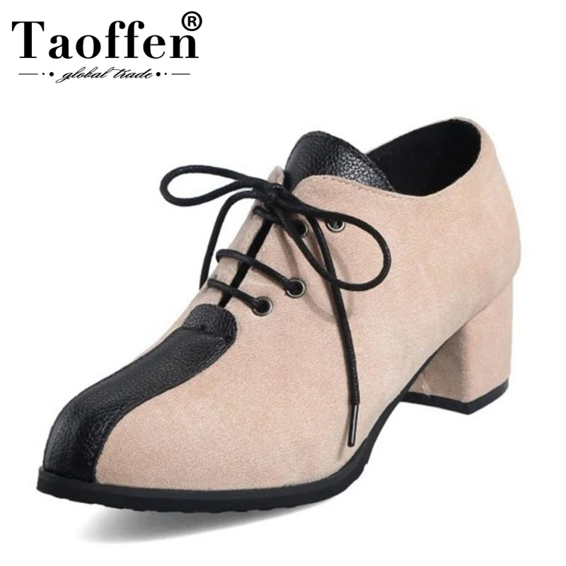 

TAOFFEN Plus Size 28-52 Women High Heel Shoes Lace Up Mixed Color Pumps Woman Shoes High Fashion Shoes Female Daily Footwear