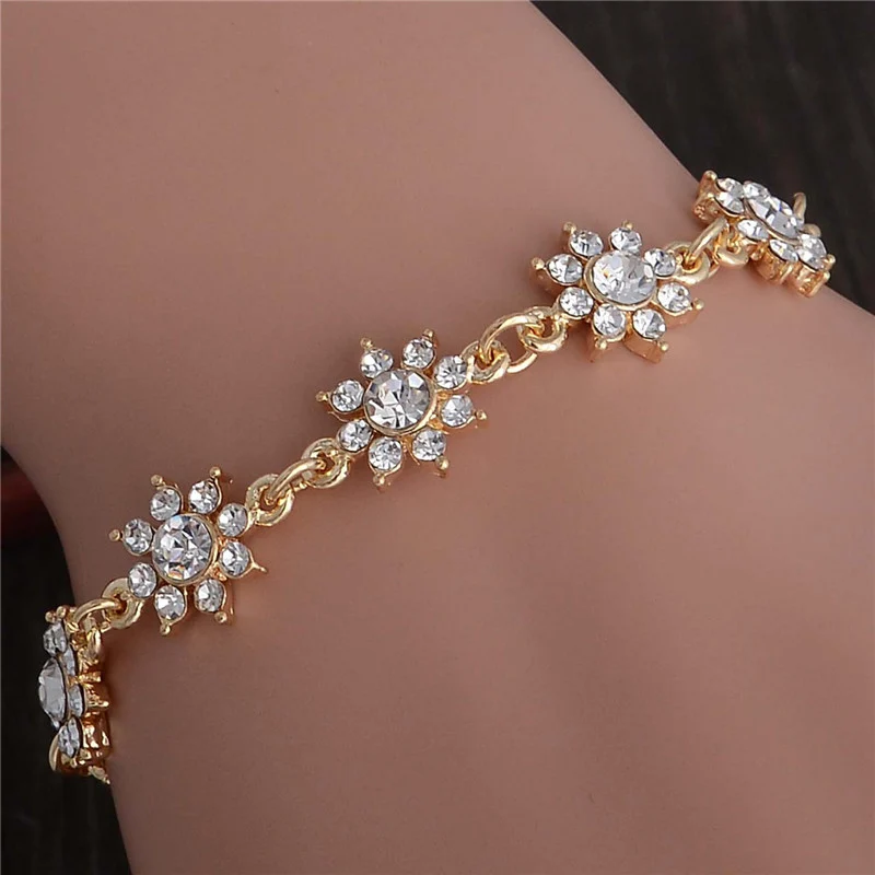 Free shipping Wholesale Pretty Flower 18K Gold Filled Charm Bracelets Girl Hand Bangle Austrian Crystal Women Fine Jewelry TL332
