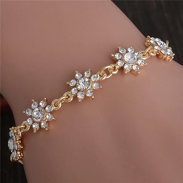 SHUANGR Wholesale Pretty Flower Gold Color Charm Bracelets Girl Hand