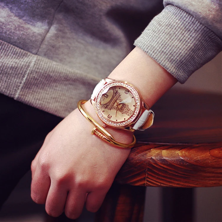 

Eiffel Tower Leather Watch Band Girl Wrist Quartz Watches Wristwatches relojes mujer Bangle Watch for Teenage Girls saat