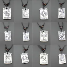 Chinese Imitation Tibetan yak bone necklace men women 12 Constellation Zodiac pendant Birthday gift jewelry Wholesale 12pcs/set