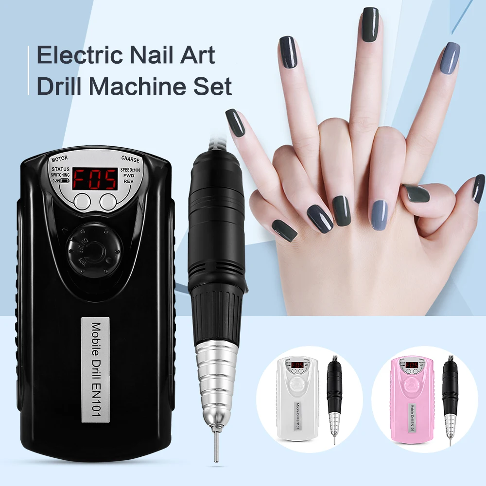 

EN-101 30000RPM Electric Nail Art Drill Machine Set Multiple Function LED Display with 6 Grinding Bits Portable Nail Drill