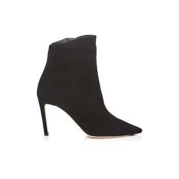 

Fashion Design Women Pointed Toe Ankle Boot Black Suede Leather Zipper Short Boots Ladies Thin High Heel Dress Shoes Women 2019