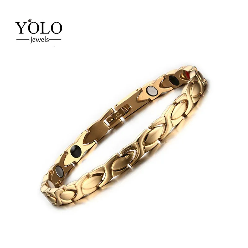 

Gold Color Stainless Steel Magnetic Men Bracelet Never-oxidize Hypo-allergenic Release Negative Ions Bracelet Gift for Boyfriend