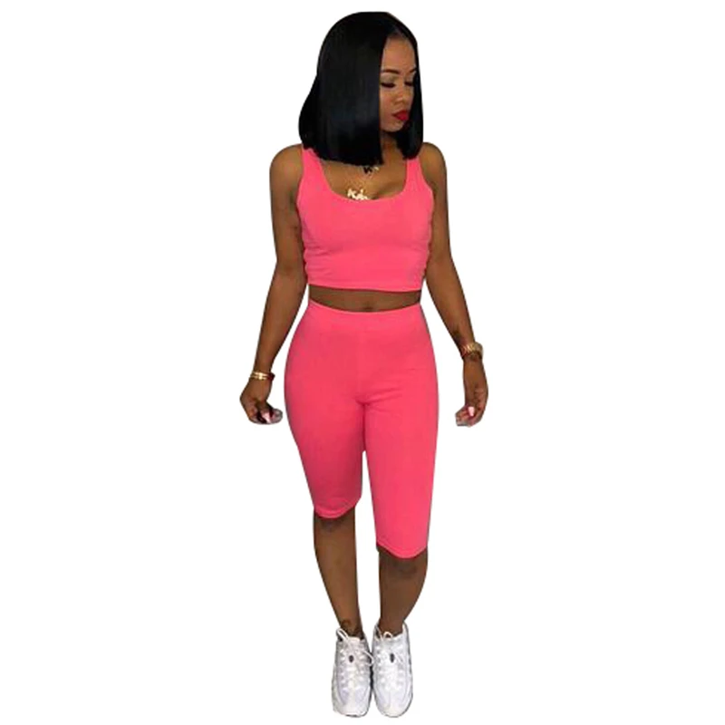 Runway Skinny Short Two Piece Set Crop Tops And Biker Shorts Sets