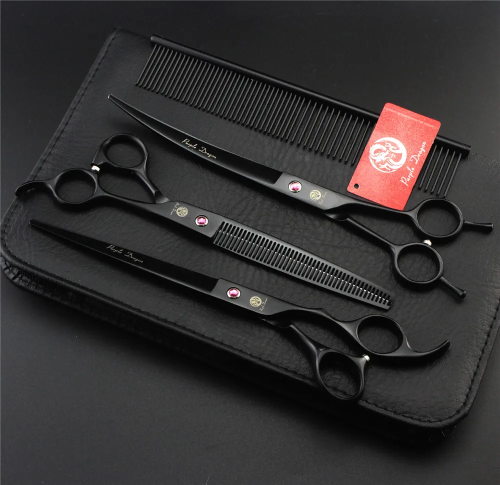 

Purple Dragon 8.0 inch Professional Pet Scissors Dog Grooming Shears High Quality Straight & Curved & Thinning Scissors Comb Set