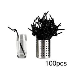 100 шт Черная одноразовая пластиковая соломинка для питья Гибкая присоска