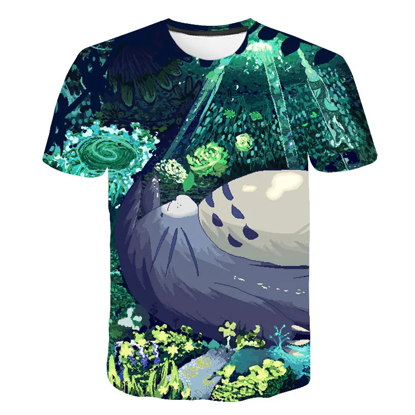 

Full Print Totoro T-Shirt Mens Fashion Anime Preppy Style Cute Tonari no Totoro T shirt Tees Top tshirt Causal Black T-shirt