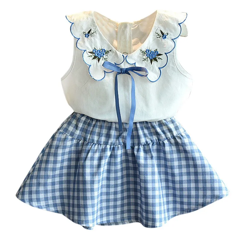 Baby Girls Summer Clothes Set Cute Little Girls Vest Casual Plaid Skirts Clothing Set for Kids Girls