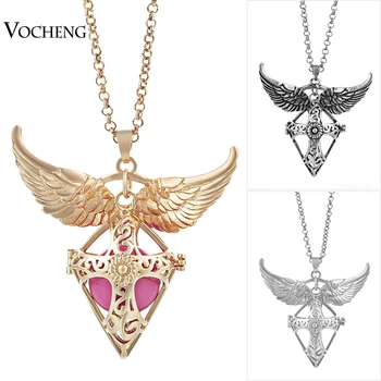 

10pcs/lot Vocheng Angel Locket Wing Accessories Long Pendant Necklace Crosses Jewelry with Stainless Steel Chain VA-099*10