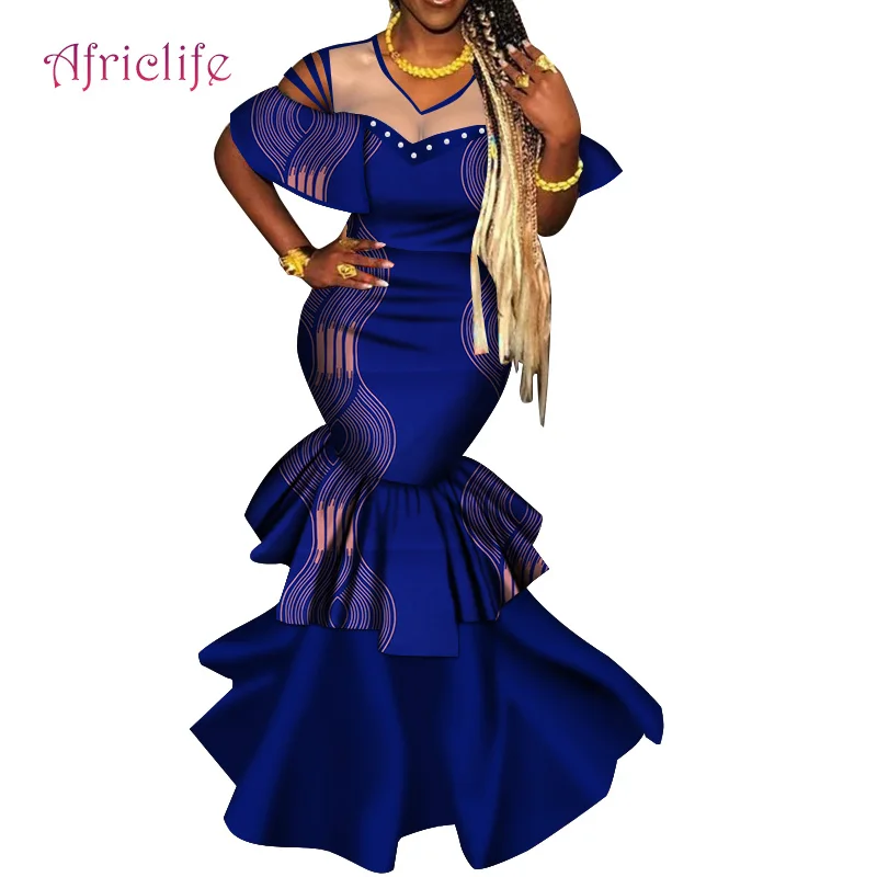 Одежда с жемчугом для женщин специальная шифоновая Лоскутная работа африканские модели одежды плиссированная юбка длинное женское длинное платье с принтом WY4872 - Цвет: 6