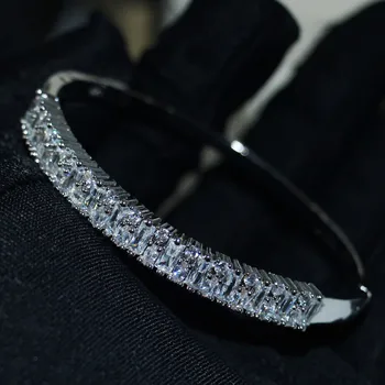 

Choucong Brand New Hot Sale Luxury Jewelry 925 Sterling Silver Princess Cut 5A Cubic Zirconia Engagement Wrist Bangle For Women