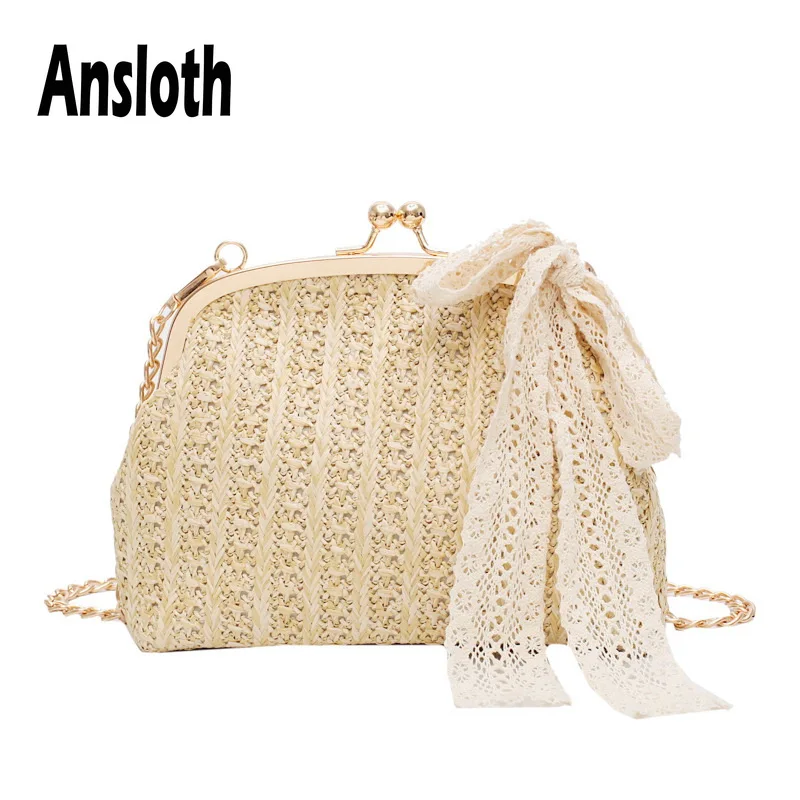 

Ansloth Summer Bag For Women 2019 Lace Straw Crossbody Bag Ladies Solid Color Shoulder Bag Summer Beach Woven Bag Mini HPS510