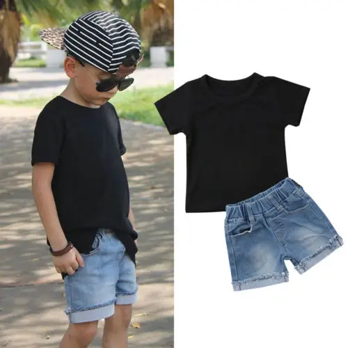 Emmababy Toddler Kids Baby Boy Black Short Sleeve Tops T