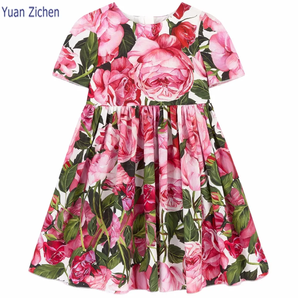 Girls Summer Dress Kids Clothes Short Sleeve Cacual Baby Girl Dress Printing Flower Princess Dress Children Clothing