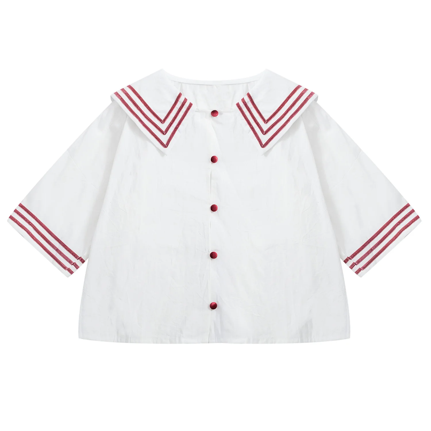 

Fashion New Design Women Summer Blouse Short Sleeve Sailor Collar Ladies White Shirt Tops Loose Preppy Style 2018