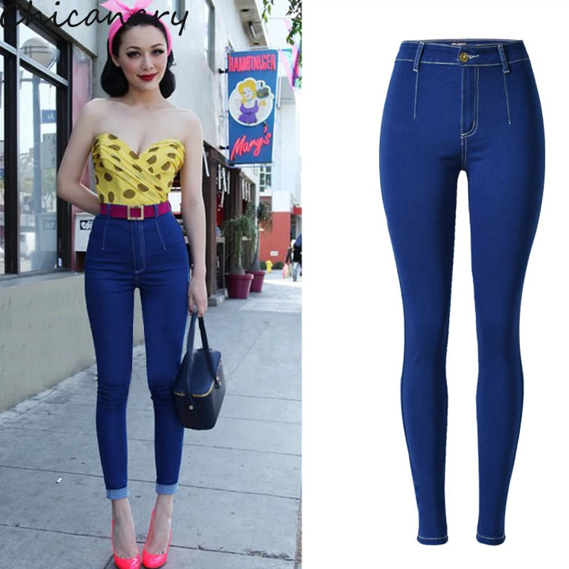 Woman Pencil Pants Denim Jeans Slim Mujer Plus Size Stretch Personality Jeans Female High Waist Skinny