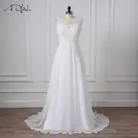 ADLN Plus Size Wedding Dresses Chiffon V-neck Sleeveless Beaded Applique Bridal Wedding Gowns A-line Beach Summer Dress