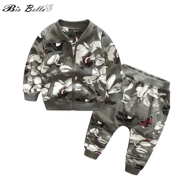 

Spring Autumn Kids Boys Warm Camouflage Clothing Sets Coat + Pants Children Boy Floral Printing Uniform Suits Babies Outfits