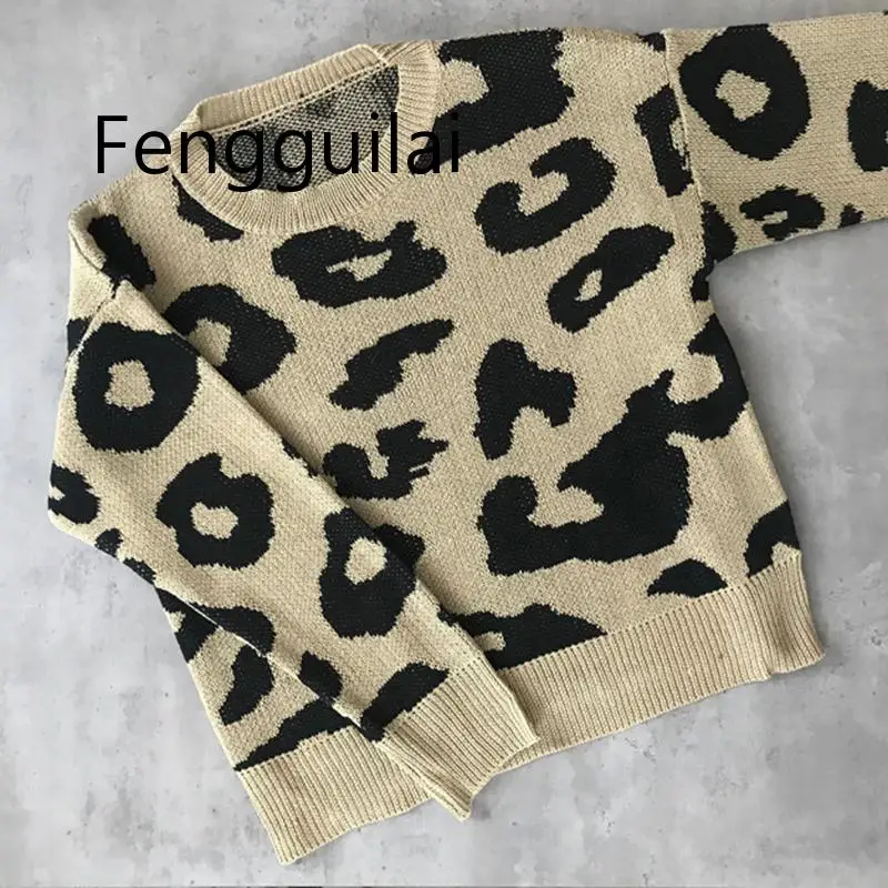 

Streetwear Leopard Print Sweater Women 2019 Autumn Winter Fashion Long Sleeve Befree Knitted Sweaters and Pullovers For Ladies