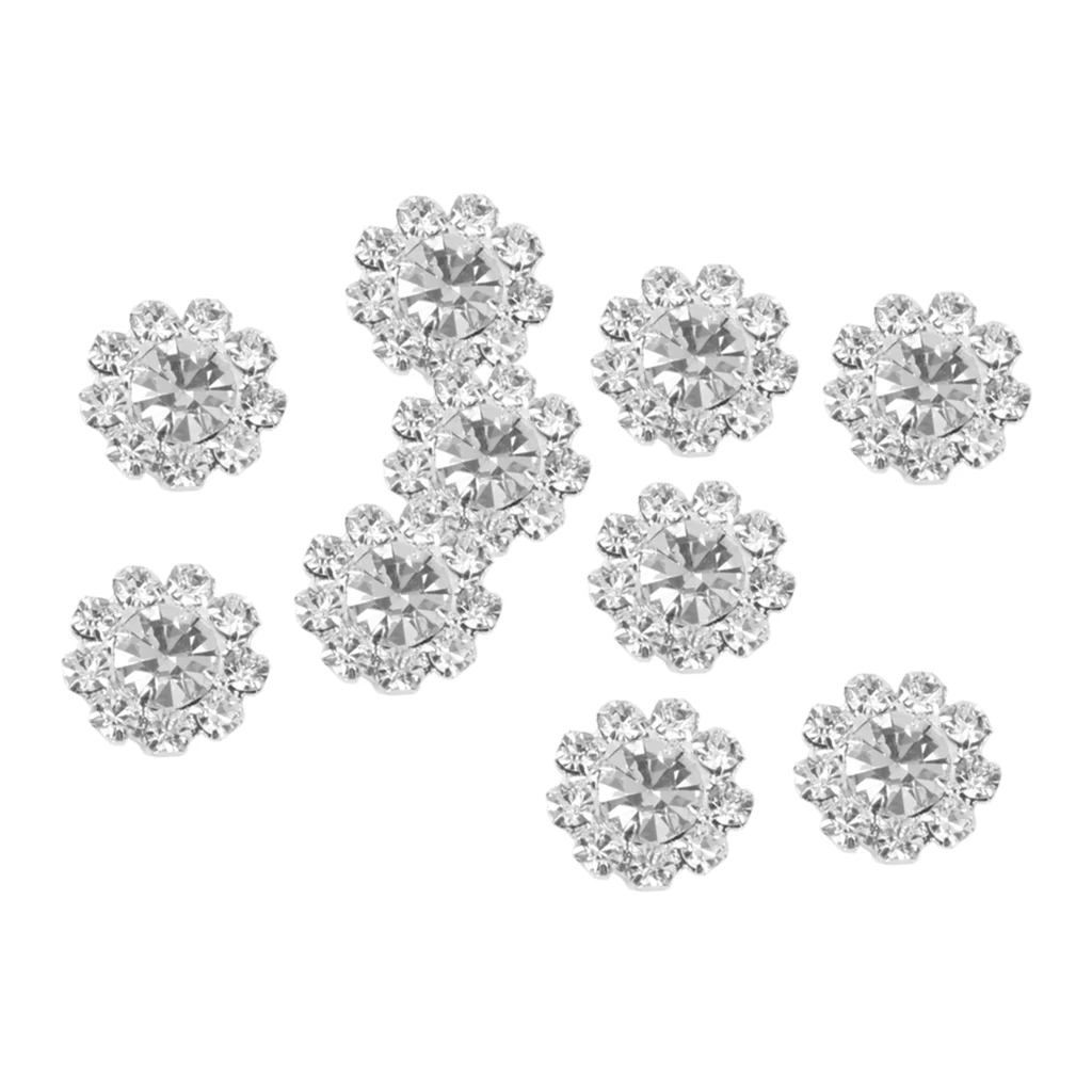 New Hot 10pcs 12mm Clear Crystal Flower Buttons Flatback Decoration DIY for Garment Bags Clothes Headband Gift Accessories