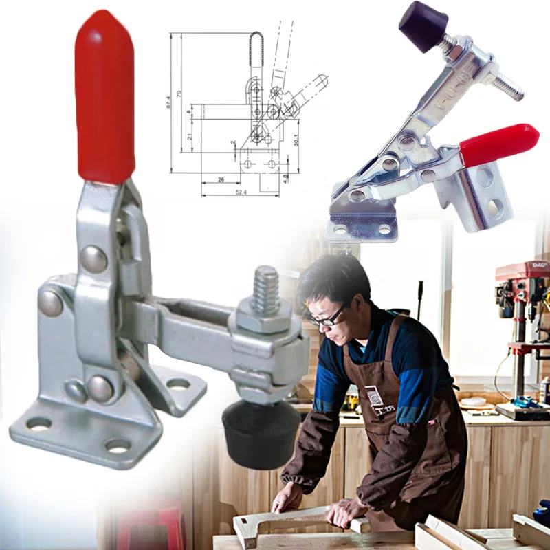 

101A Vertical Type Toggle Clamp Hand Tool Holding Capacity U Shape Bar Red Handgrip Toggle Fixture Clamp 10*7*3.5cm