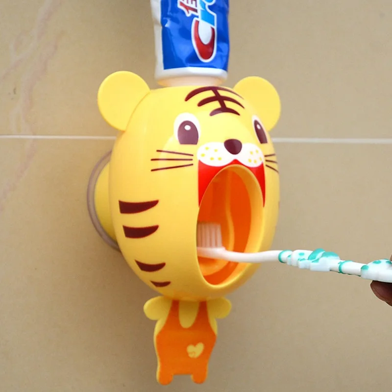 Горячая Распродажа, милый детский дизайнерский комплект с мультяшными животными, домашняя зубная щетка для ванной комнаты, автоматический диспенсер для зубной пасты